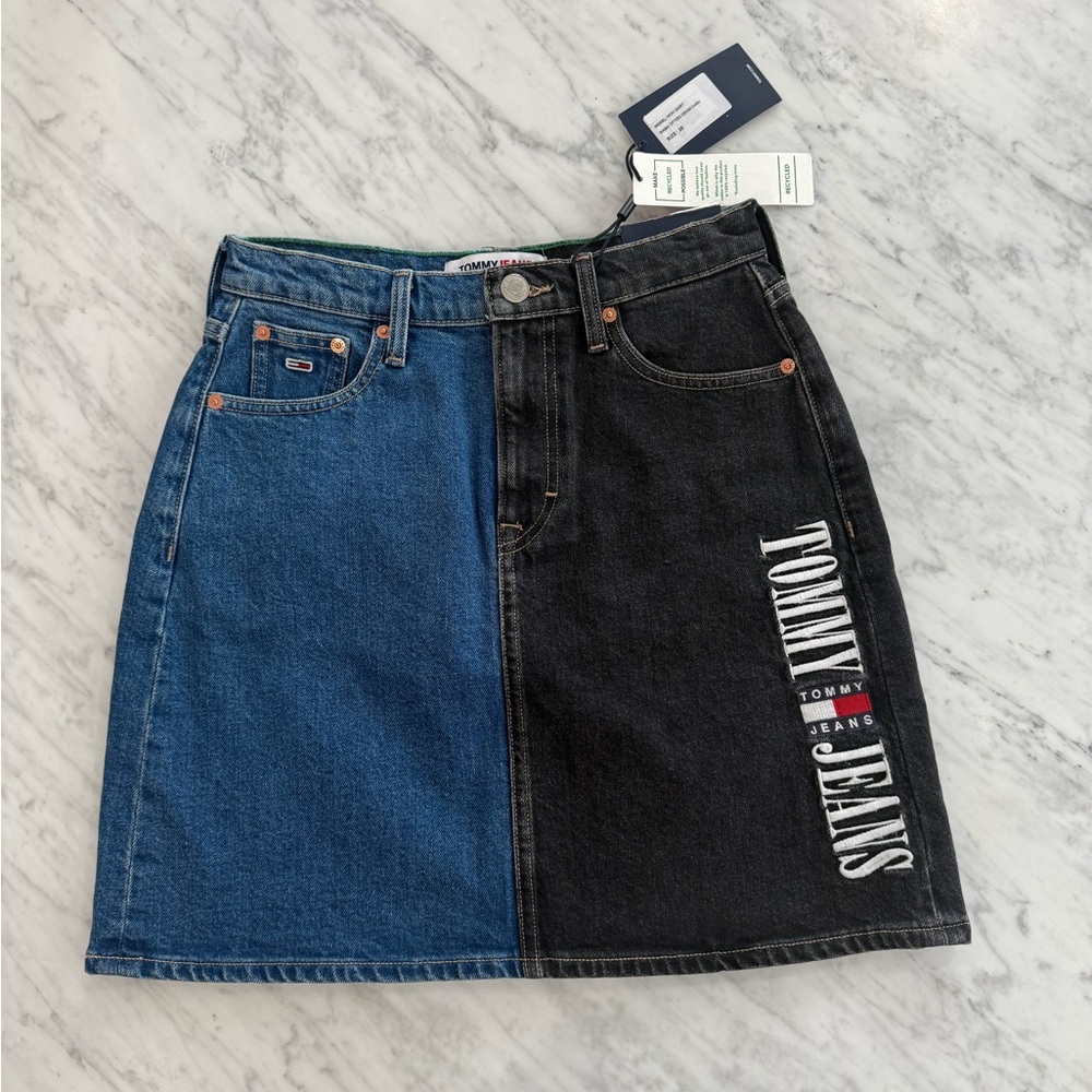 Tommy Hilfiger Tommy Jeans Denim Mini Skirt two tone blue and black Mom Skirt 26